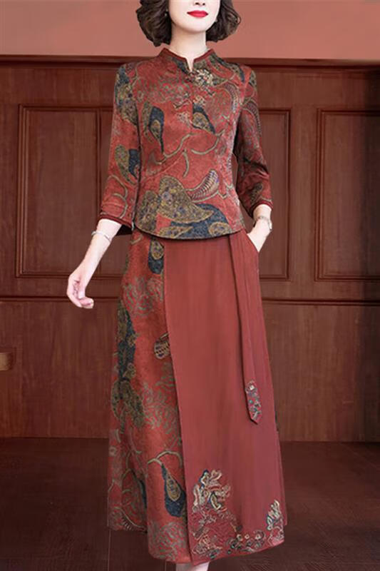 皮尔卡丹(pierre cardin)官方高端品牌时尚香云纱套装连衣裙女秋季