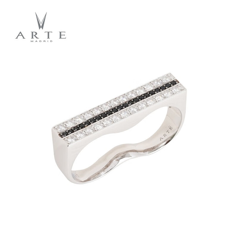 ARTE/艾尔蒂 镶钻时尚双指戒指个性送男朋友女朋友 银色C 43