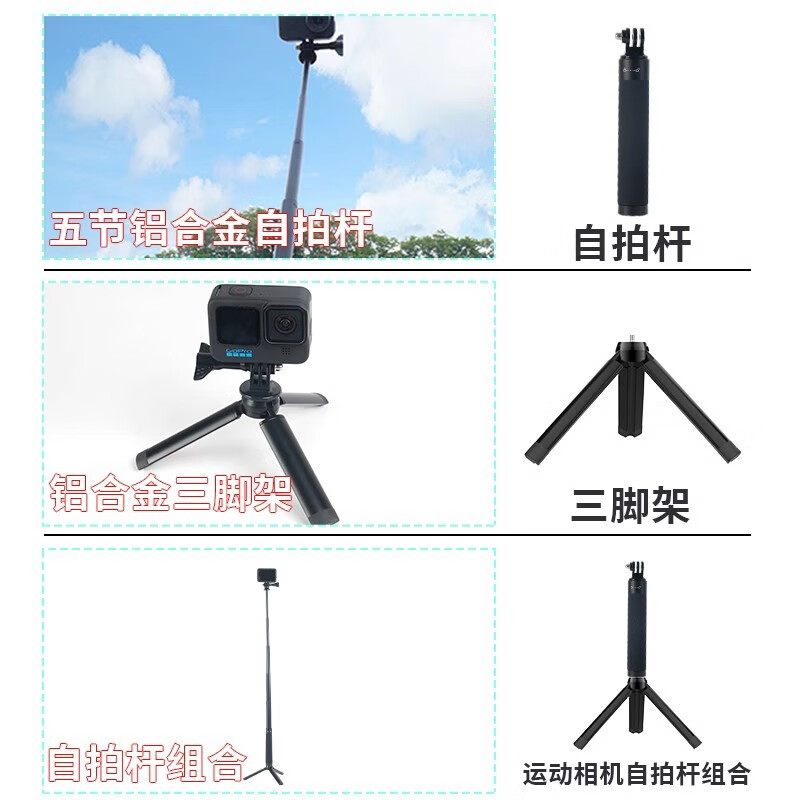 sheingka适用GoPro相机配件套装hero10运动相机穿戴配件gopro5/6/7/8/9/11/12胸带快装背包夹/头带/手腕带 摩托车把手支架