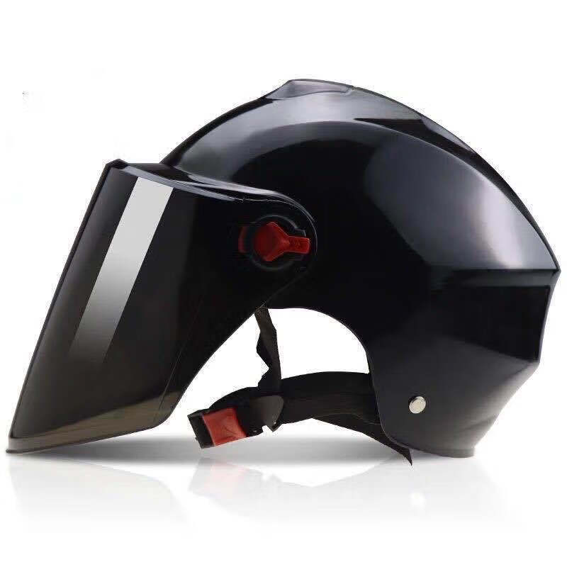 台优夏季头盔批发女男电瓶车安全帽防晒夏盔网红盔 黑色【茶镜/透明镜