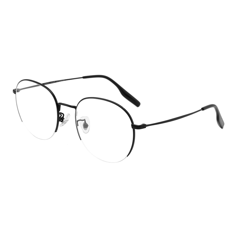 镜宴 新款男女商务时尚多款可选镜框配依视路品牌A3A4光学近视眼镜 网上配镜 钛+金属-半框-4017BK-黑色 镜框+A4 1.56依视路非球面镜片(现货)