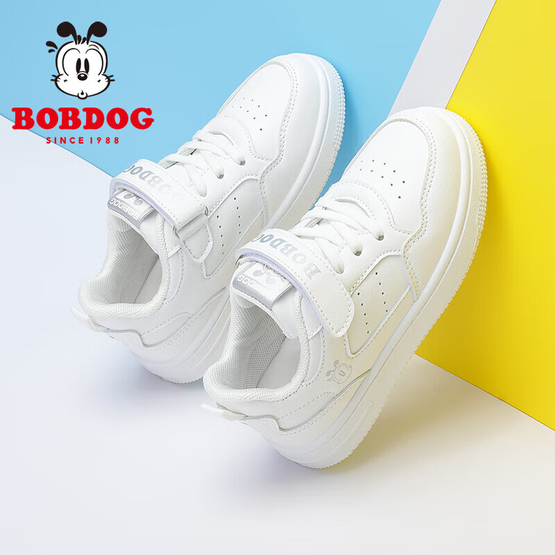 巴布豆（BOBDOG）男童鞋软底透气儿童运动鞋气孔低帮板鞋 101531030 白色33