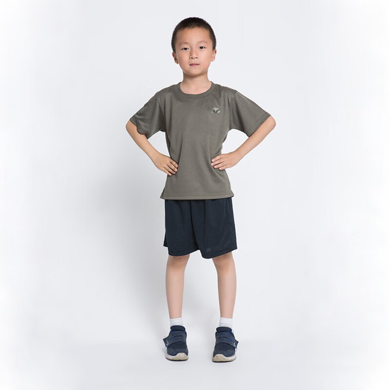 蚁行客 儿童迷彩体能服男 夏季户外运动训练服短袖迷彩速干透气T恤套装 儿童 灰色体能服 140cm