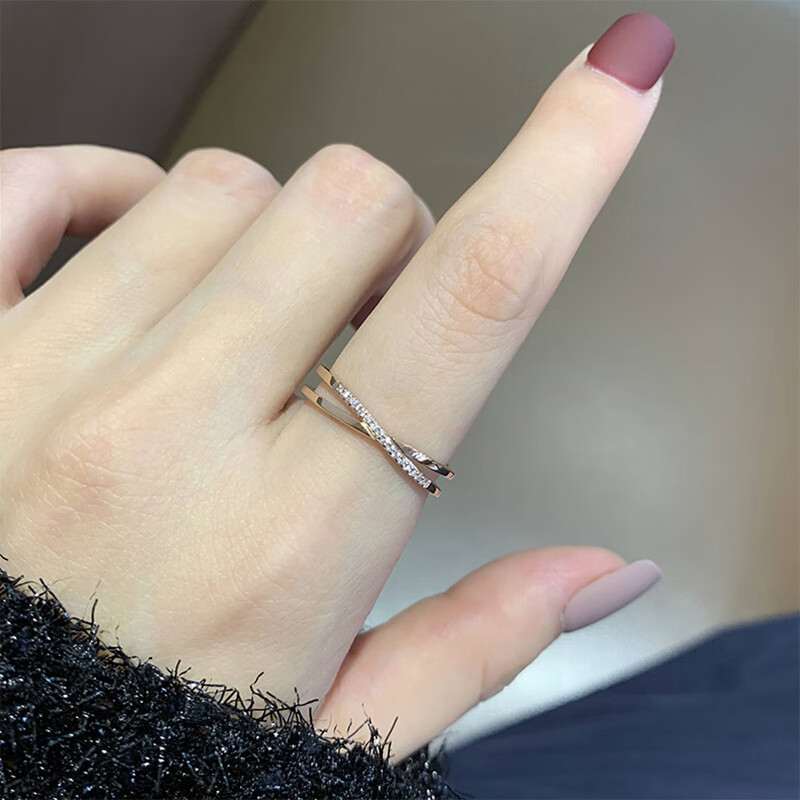 千弗大码戒指手指偏大女胖大号胖手日韩简约气质交叉镶钻时尚个性食指