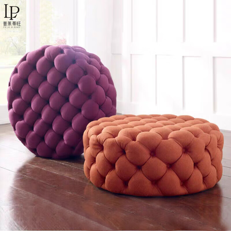 帕瑞欧广东佛山家具沙发凳坐墩美式布艺圆形沙发凳客厅休闲坐墩服装店