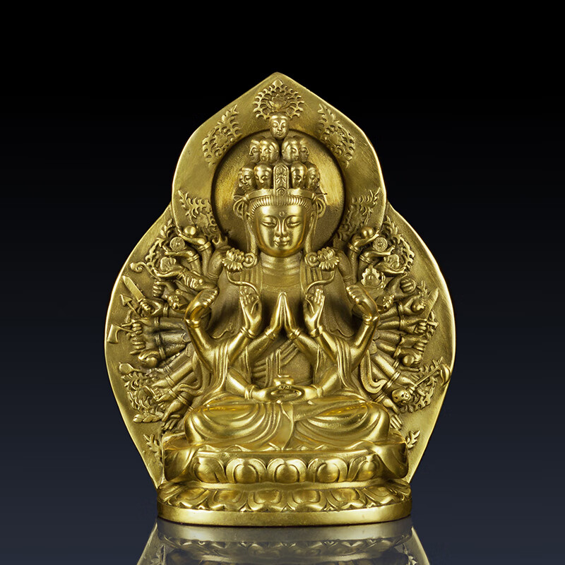古叶家居商务送礼纯黄铜千手观音摆件观音佛像装饰摆件铜观音饰品家居