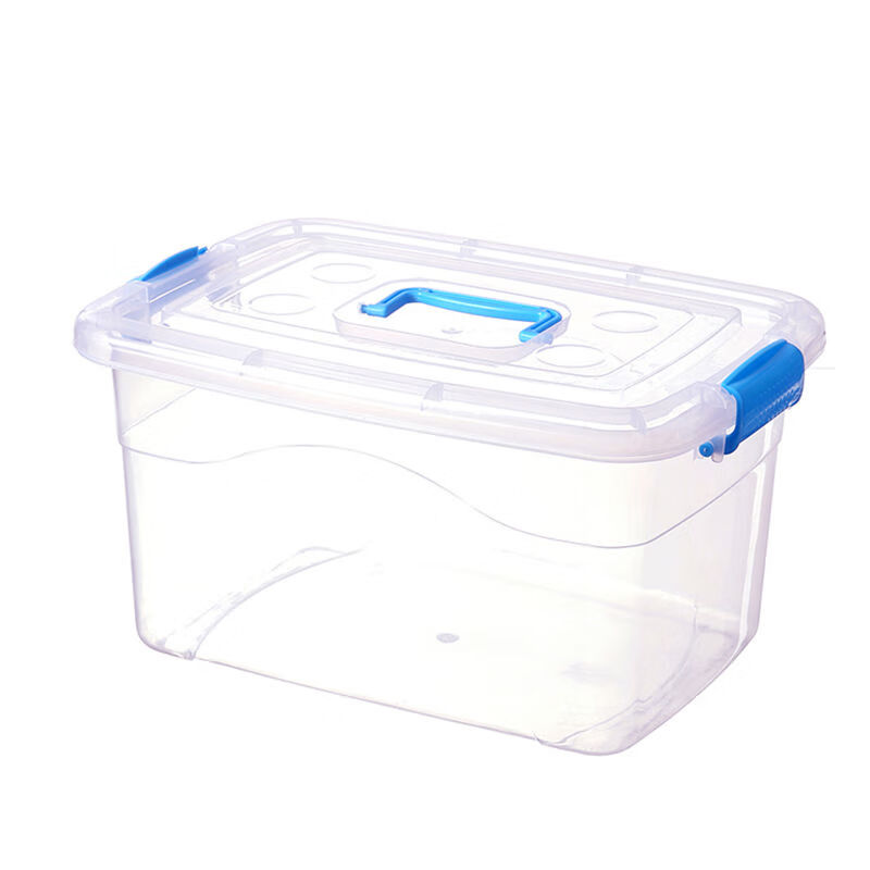 l加厚手提透明收纳箱塑料玩具收纳盒有盖小中号衣服整理箱储物箱子北极象 特厚高透明(蓝色手提)