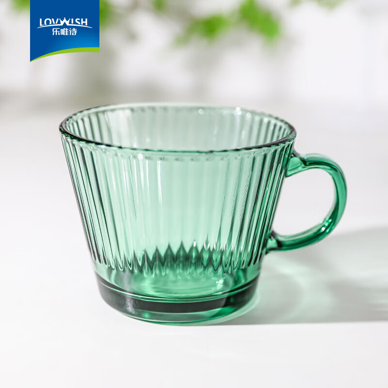 乐唯诗（LOVWISH）日式复古简约条纹玻璃杯ins茶杯果汁杯咖啡杯喝水杯牛奶杯早餐杯 墨绿早餐杯【400ml*2】