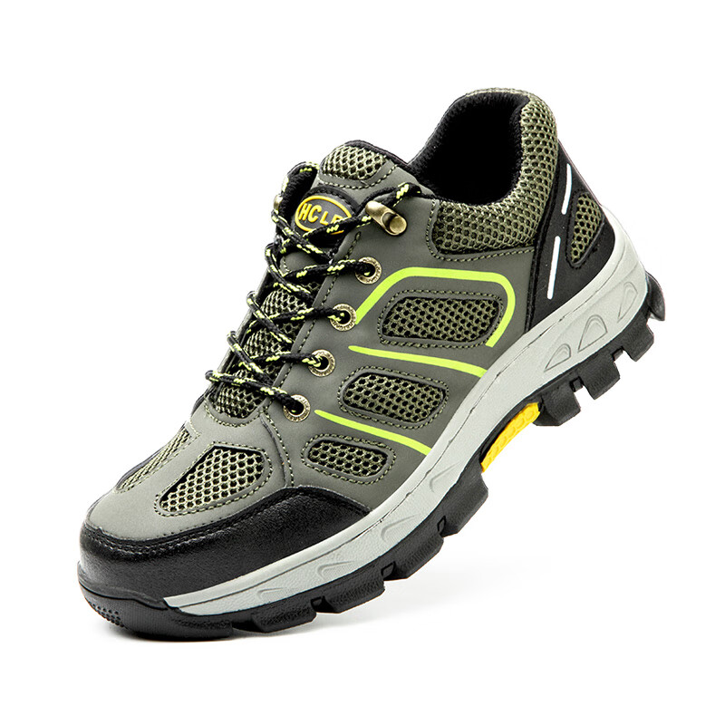 老管家劳保鞋男安全防护工作鞋登山款防砸防刺钢包头橡胶大底防滑透气功能鞋829 绿色 42