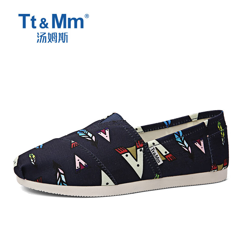 汤姆斯夏季女布鞋欧货清新女鞋潮时尚薄款一脚蹬懒人帆布鞋 深蓝 35