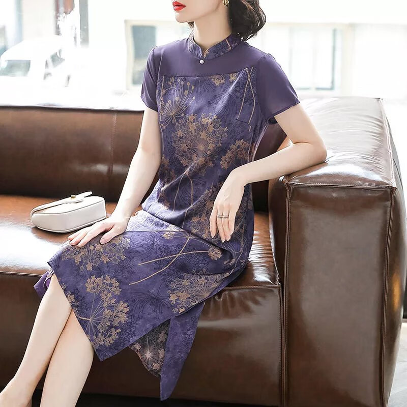 东方鸭小个子大妈夏季连衣裙高贵50岁60中年女夏装洋气民国风改良旗袍