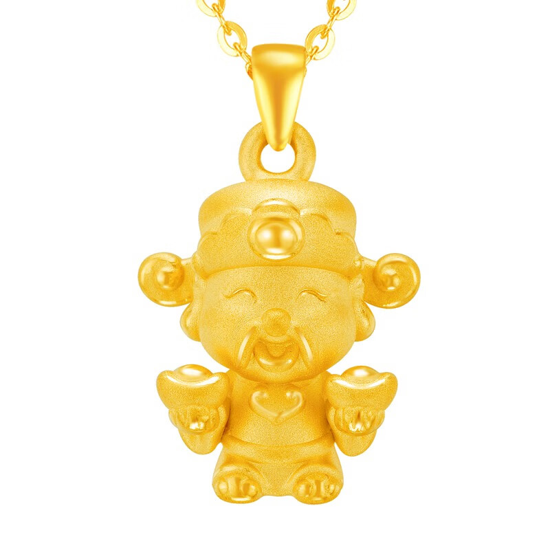 花草蒙拾黄金吊坠男 3d硬999足金吊坠男 关公财神爷黄金挂坠男 黄金