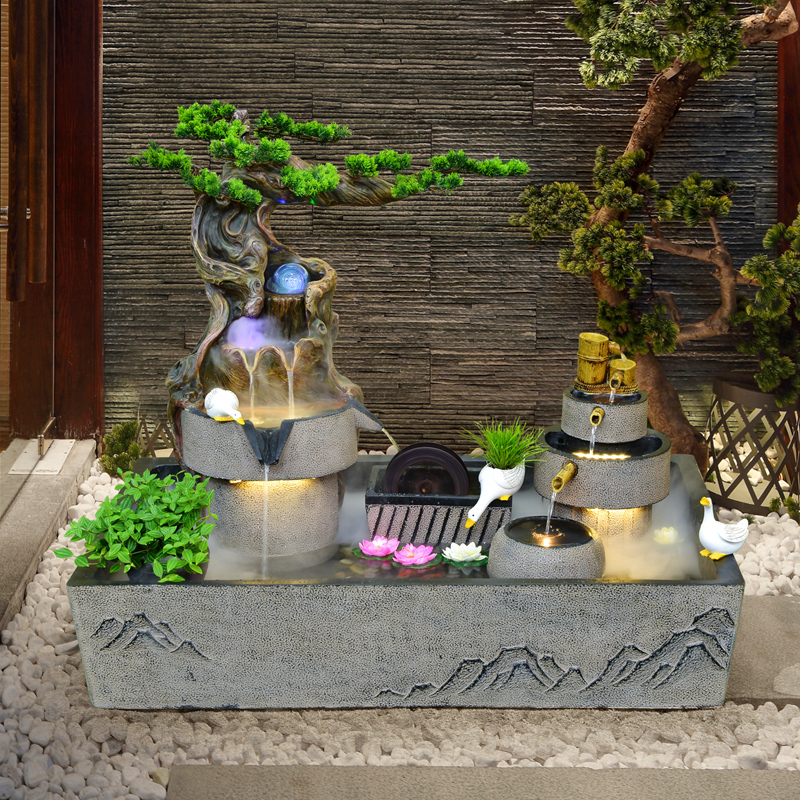 水源工坊 新中式假山流水喷泉庭院造景家居阳台小别野装饰落地养鱼池