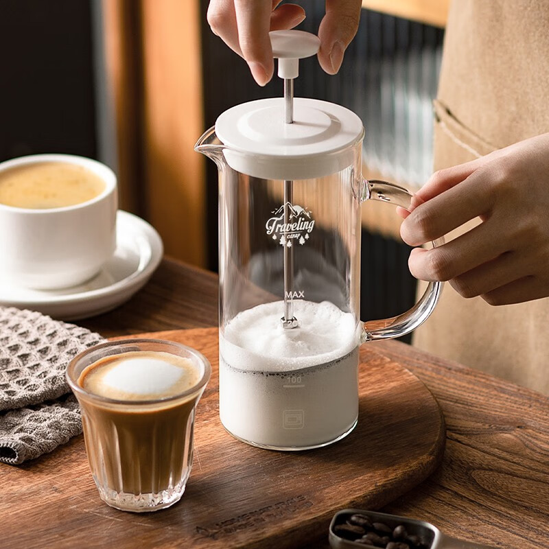 半房 打奶泡机手冲咖啡牛奶法压壶搅拌奶泡壶家用玻璃手动奶泡器 480