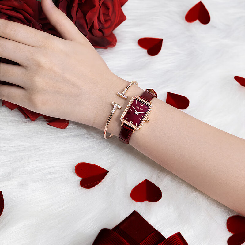 Campo Marzio Design意大利品牌女士手表小方表皮表带时尚女表情人节礼物 红色表盘 CMW0003