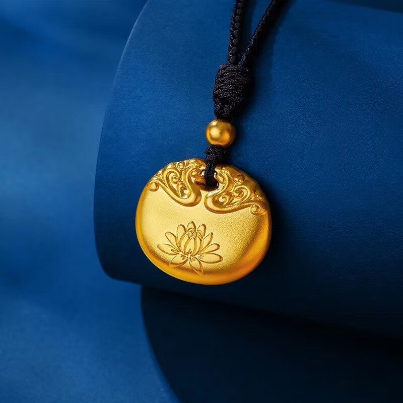 冰菲莲花项链女金锁包吊坠编织黑绳项链古法哑光仿保色设计感小众 莲