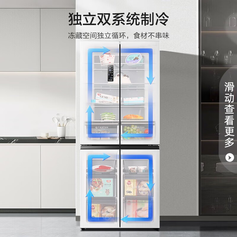 容声（Ronshen）501升【双系统双循环】四开门十字对开门冰箱白色家用无霜变频一级能效大容量BCD-501WD18FP 极地白