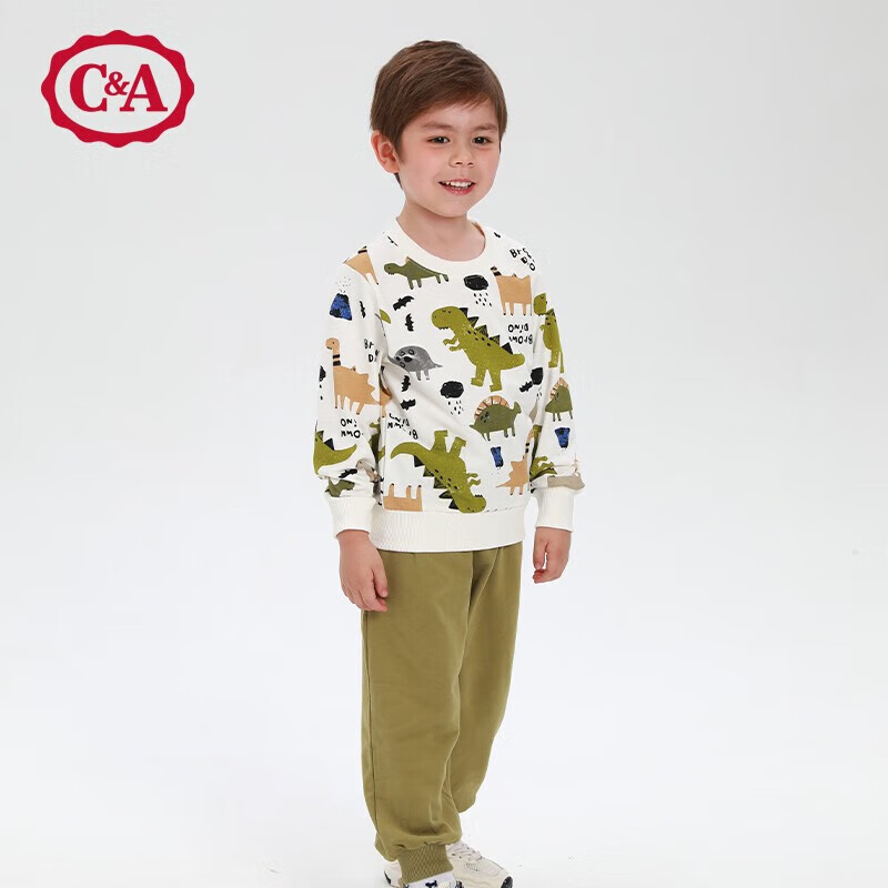 C＆A童装男女童秋款卡通印花纯棉卫衣男小童印花长袖套头卫衣秋装 米色恐龙 140属于什么档次？