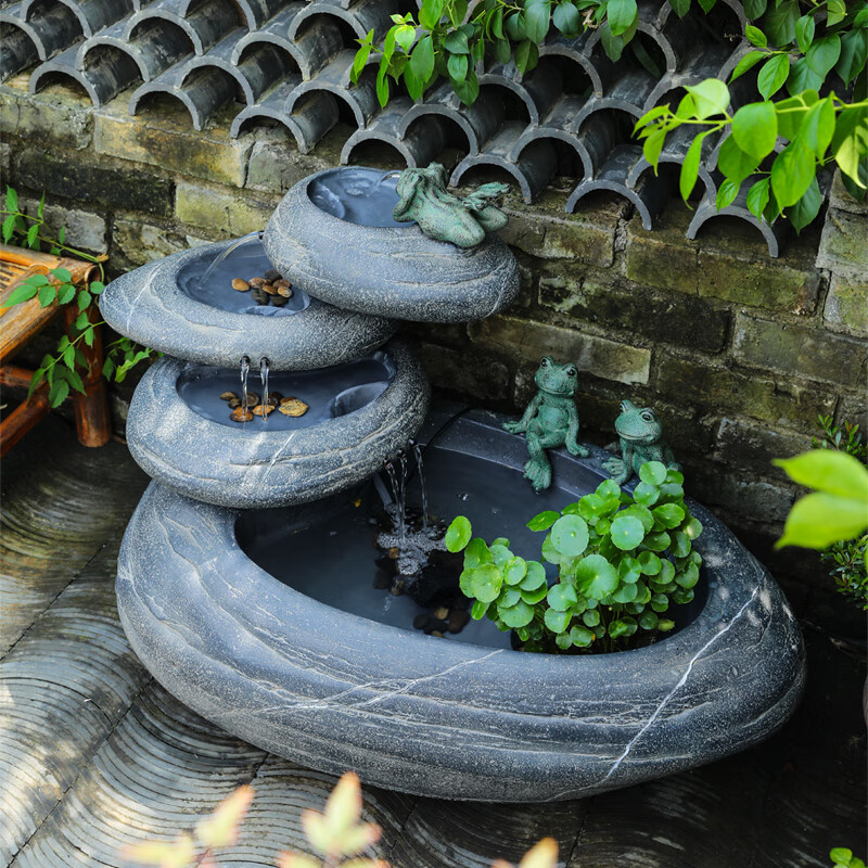 陋石坊庭院流水景观鱼池中式室外造景循环水花园布置阳台装饰水系摆件