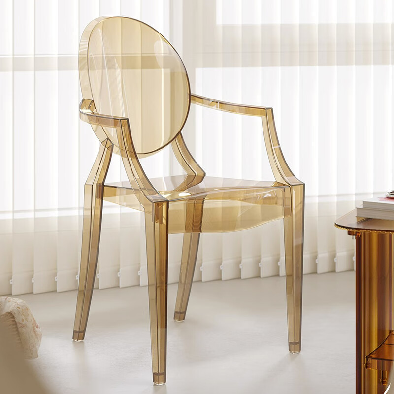 話家先生北歐餐廳透明椅子靠背扶手椅餐椅塑料椅休閑椅網(wǎng)紅民宿椅亞克力椅 琥珀琥珀色