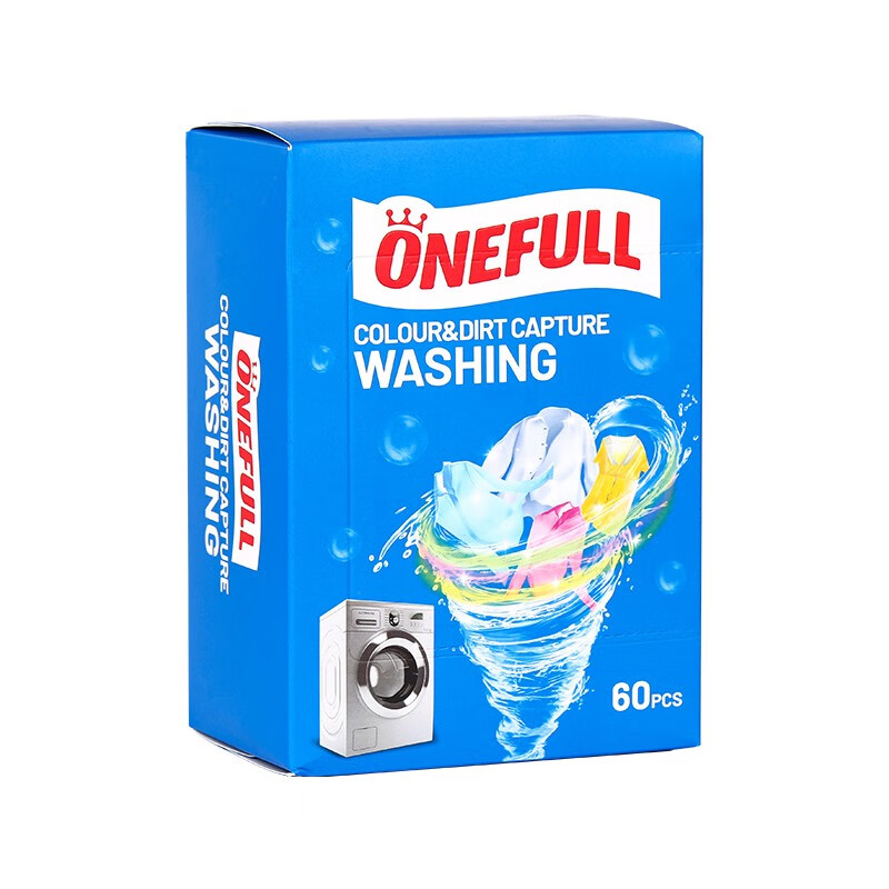 ONEFULL防染色洗衣片吸色片防串染色纸洗衣泡泡纸色母片衣物防染巾 60片 1盒