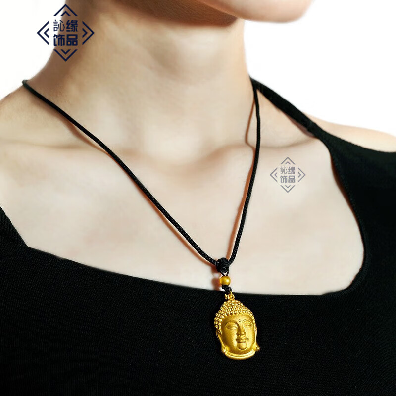 訫缘饰品999足金佛头吊坠黄金佛转运珠项链女如来佛祖挂坠新年送女友