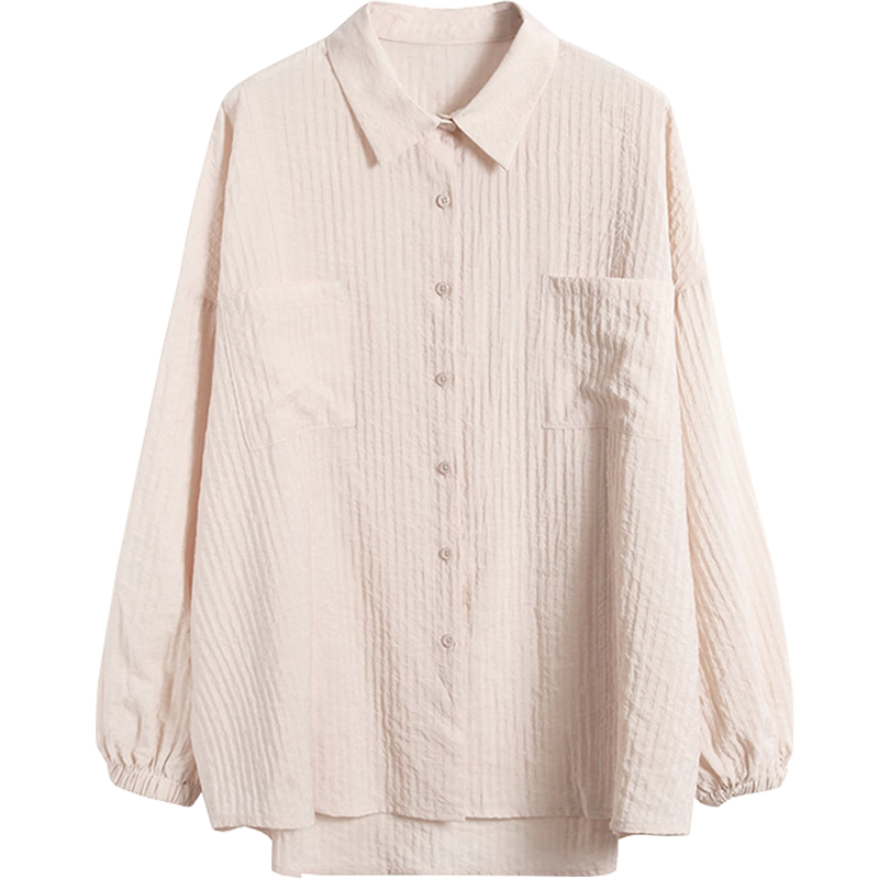 FitonTon棉麻衬衫女2023夏季薄款慵懒外套宽松设计感小众上衣衬衣 S