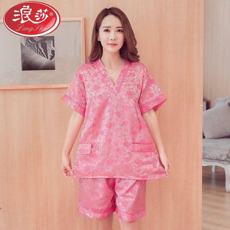 浪莎（LangSha）汗蒸服女棉質(zhì)高檔安然納米汗蒸服情侶一男一女浴服舒適家居服套裝 粉太陽花女款 XXL