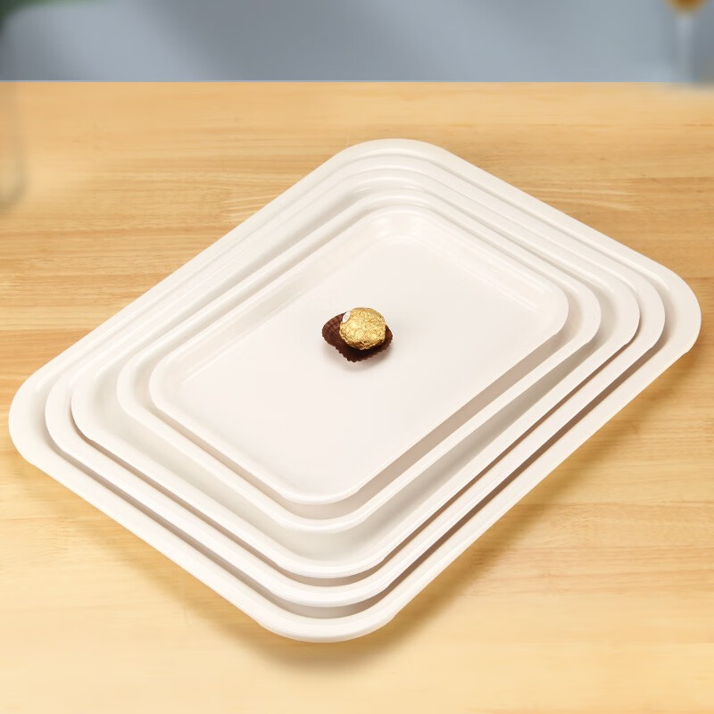 KORDCO大可餐具密胺托盘长方形白色家用杯子盘茶盘黑色大号果盘加厚盘子 米白色 29cm*19cm*2cm