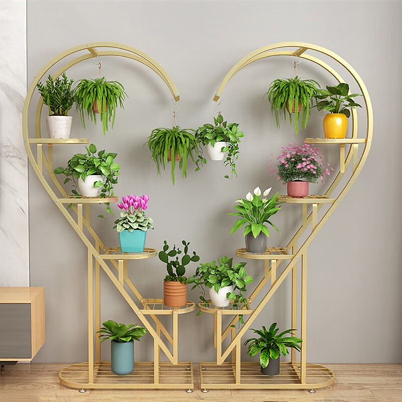 花架阳台花盆挂架室内外客厅落地多层装饰铁艺心形 金色 半心形(单个)