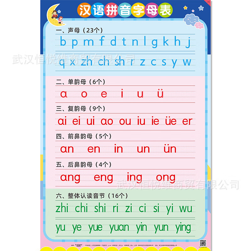 韵母表拼读挂图 拼音字母表-大号