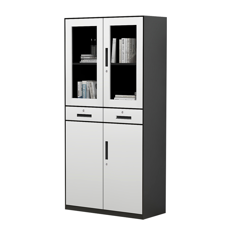 洛克菲勒 办公室文件柜铁皮柜资料档案柜玻璃储物柜财务凭证柜带锁矮柜子 灰套白*二斗器械柜 0.8mm