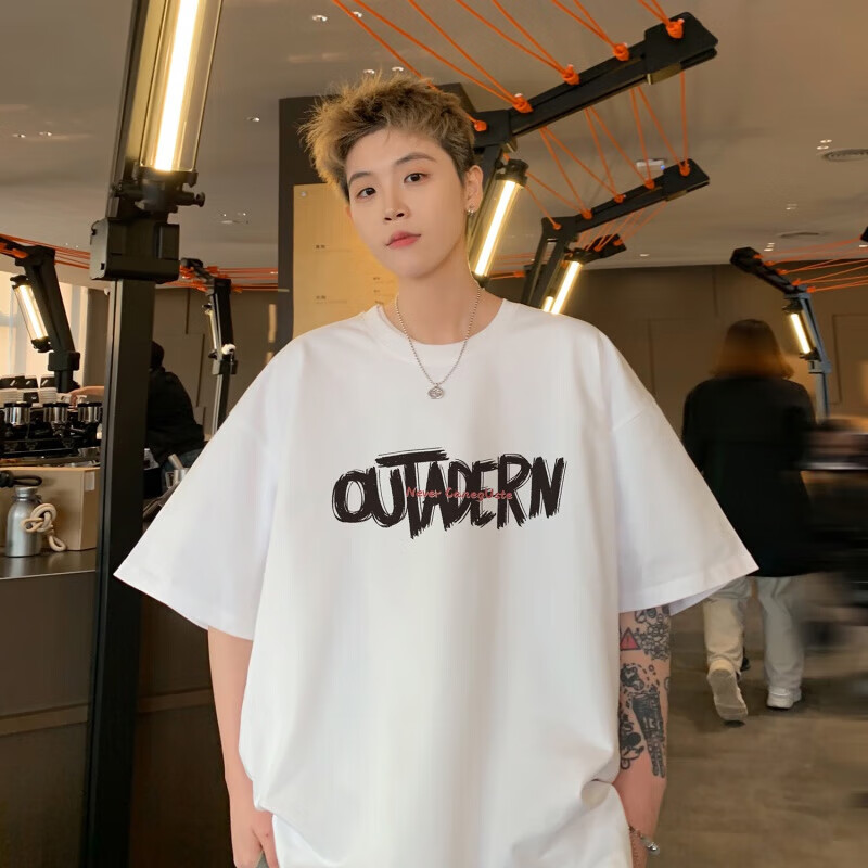 杭瑞美式字母印花短袖t恤男2024春潮牌痞帅oversize宽松圆领半袖新疆