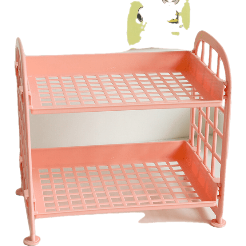 桌上置物架日系桌面双层收纳架学生宿舍化妆品置物架办公室桌上多层整理架子 双层-粉