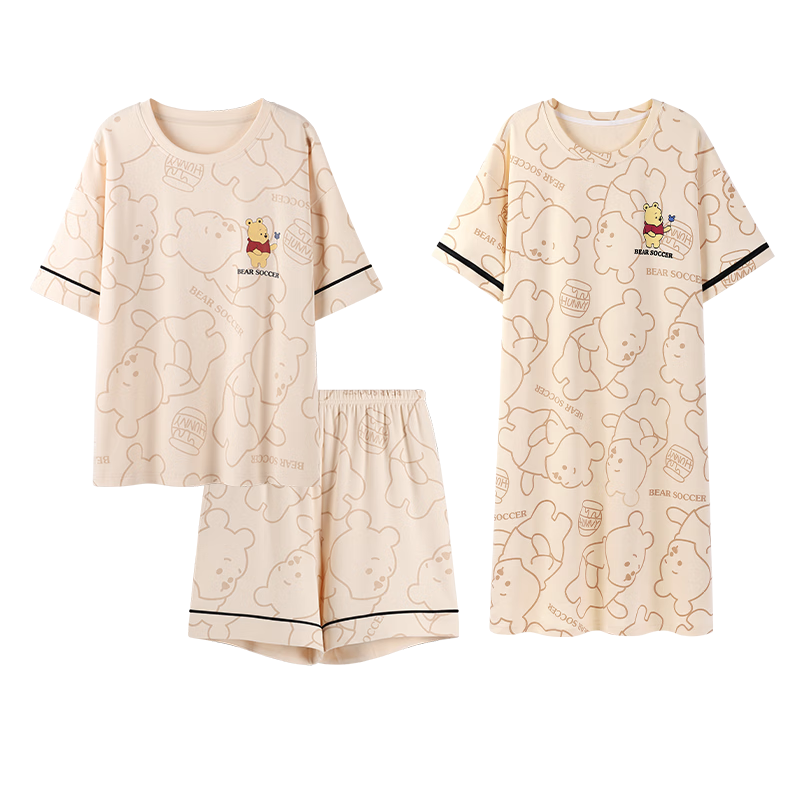 莫代尔女士睡裙女100%纯棉睡衣春夏短袖裤套装夏天可外穿学生大码家居服 【100%纯棉】三件套 2XL(建议140-160斤)