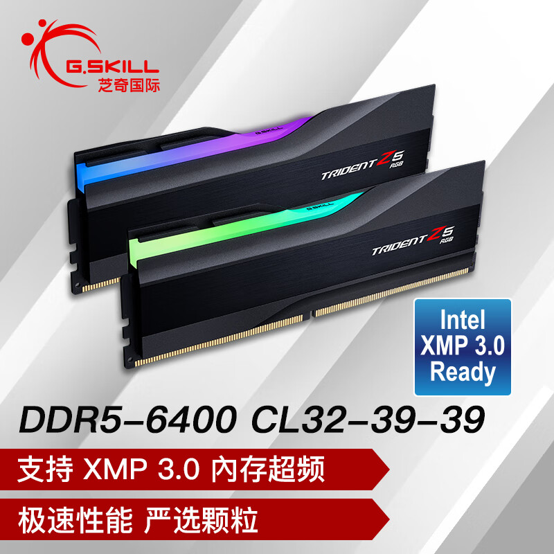 芝奇（G.SKILL）32GB(16Gx2)套装 DDR5 6400频率 台式机内存条-幻锋戟RGB灯条(黯雾黑)/C32