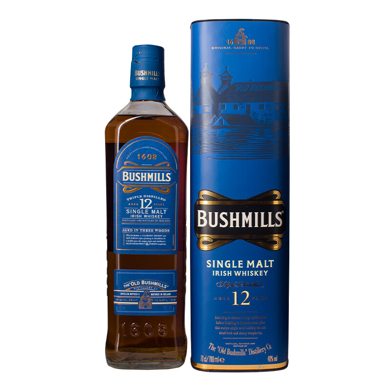 百世醇（BUSHMILLS）布什米尔12年单一麦芽爱尔兰威士忌700ml单瓶iaamdegn