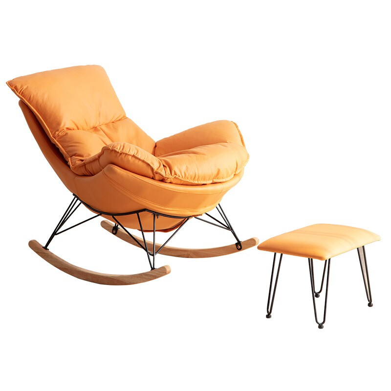 摇摇椅躺椅成人懒人沙发网红阳台客厅单人沙发午睡家用小户型轻奢沙发椅蜗牛椅子带脚踏布艺北欧休闲椅 好运橙+脚踏(科技布)
