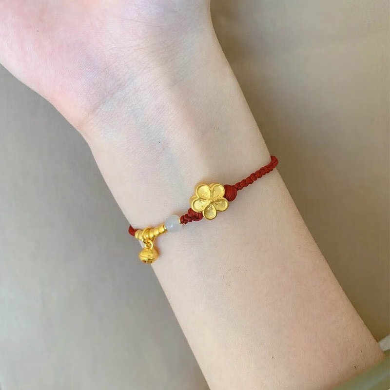转运珠铃铛手工编织红绳手绳本命年首饰 黄金桃花手链(大小可调节)