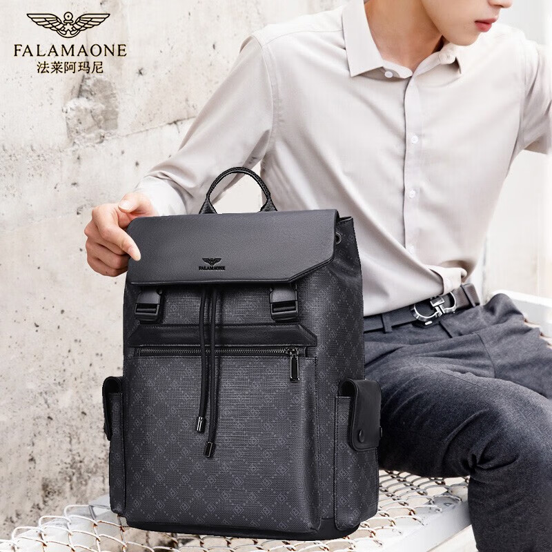法莱阿玛尼(falamaone)男士双肩包男时尚休闲背包大容量商务旅行16