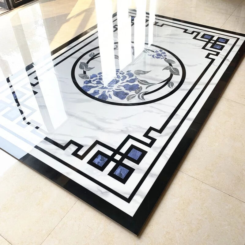 vieruodis客厅拼花地砖镀金抛晶砖餐厅造型瓷砖玄关过道进门拼图地板