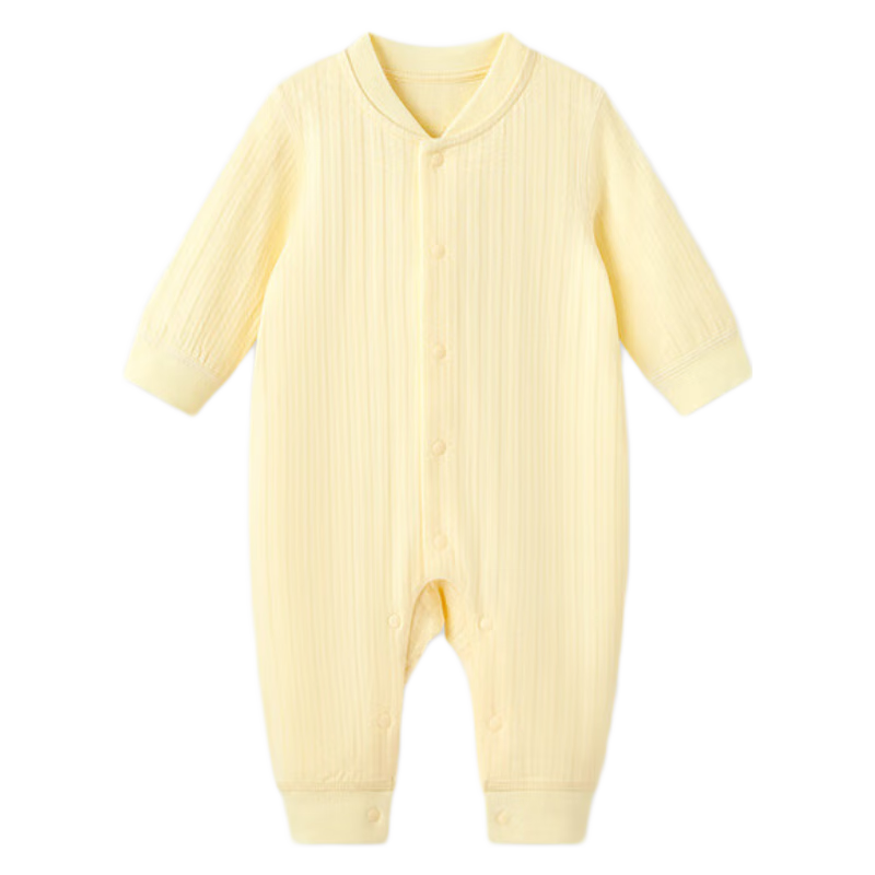 博睿恩【新疆長絨棉】嬰兒衣服秋季純棉男女寶寶爬服新品無骨新生連體衣 本白-爬服 80cm