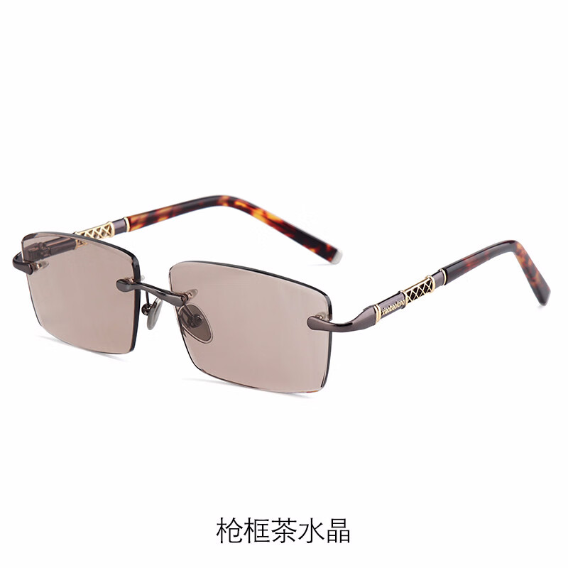 宝立莱东海天然水晶眼镜石头太阳镜高清清凉耐磨无框切边遮阳送父亲