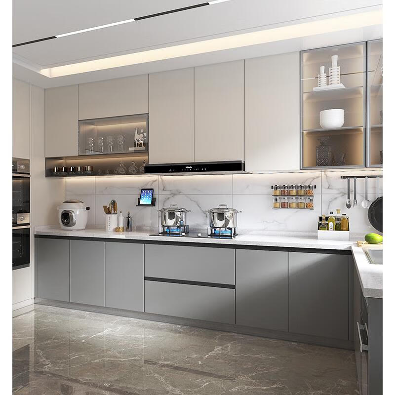 农村厨房一体橱柜 整体橱柜多款现代简约灶台柜石英石台面轻奢厨 测量