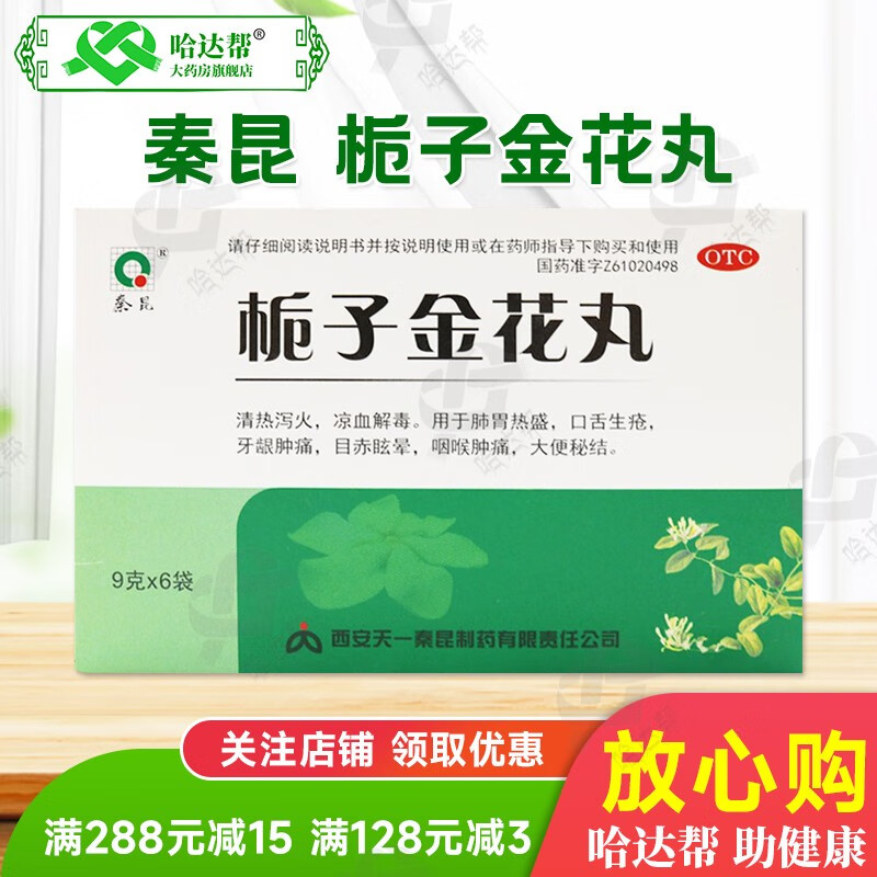 秦昆 栀子金花丸 9g*6袋清热泻火 凉血解毒 肺胃热盛 口舌生疮 牙龈