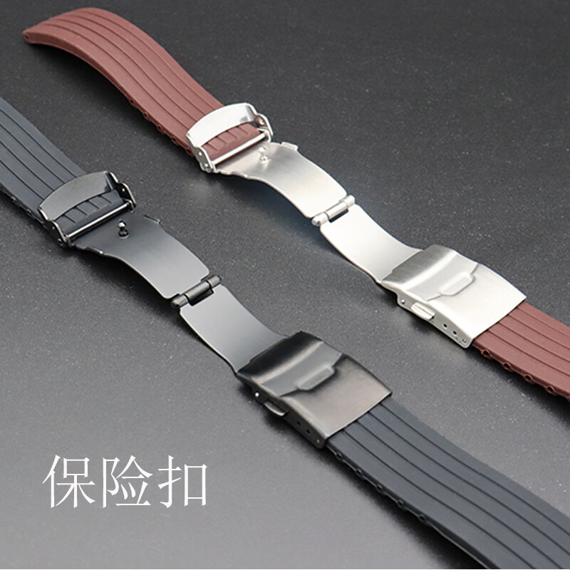 适配阿玛尼硅胶手表带黑武士AR60008/AR2447男女黑色-蝴蝶扣22mm 黑色-黑保险扣 20mm