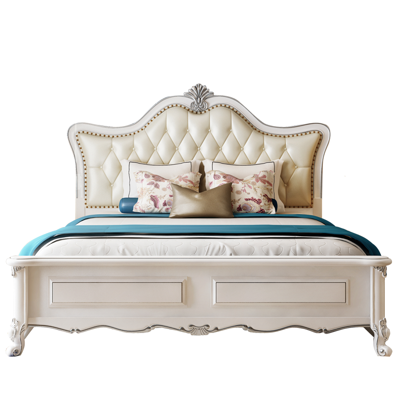 梦美斯宣 床 欧式床双人床主卧简约公主皮床1.8米实木床婚床田园奢华雕花家具 1623 【框架结构】1.5/1.8m实木床
