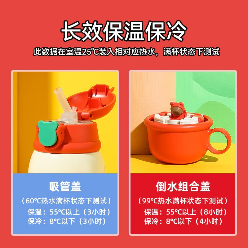 杯具熊（BEDDYBEAR） 儿童保温杯男女童宝宝316不锈钢上学水杯带吸管三盖杯子 浮雕蛇三盖礼盒装630ml