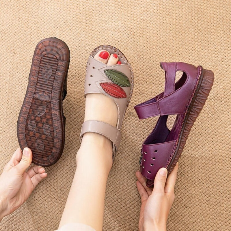 达诺旗(danuoqi)女凉鞋夏季40一50岁软底踩屎感软皮2023休闲妈妈老年