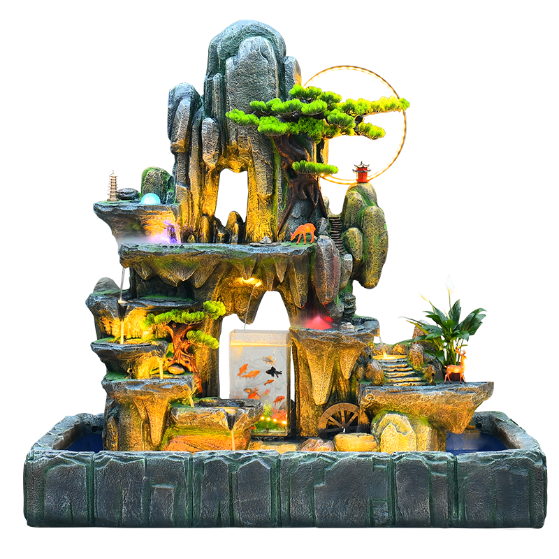 人文家居大型假山流水噴泉高山公司酒店玄關(guān)屏風(fēng)隔斷庭院裝飾喬遷開(kāi)業(yè)禮品 山水意境【中號(hào)】